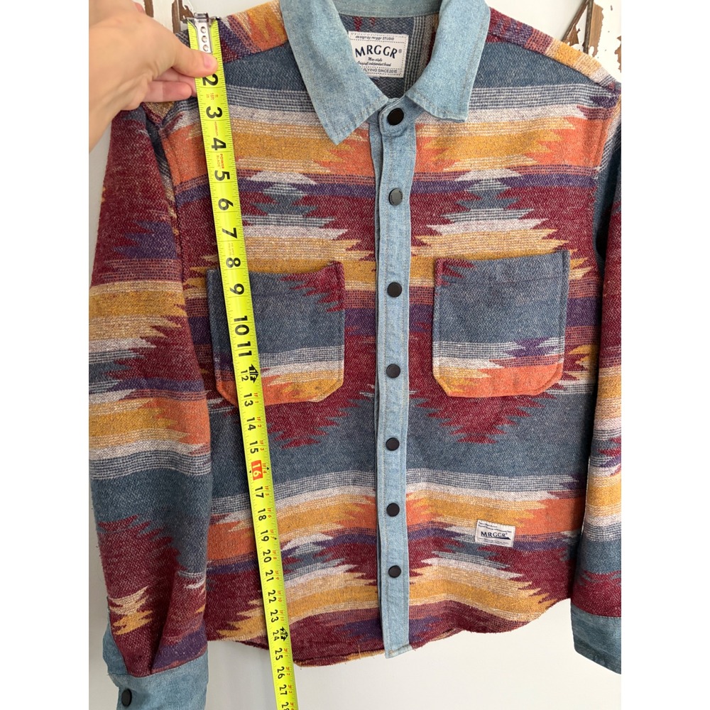 Vtg MRGGR Aztec Navajo Print Denim Accent Shirt Jacket Shacket‎ - Picture 7 of 8